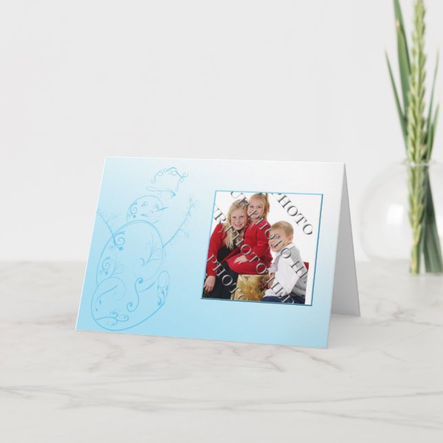 Filigree Snögubbe i det blå fotopatkortet Helgkort (Framsida)