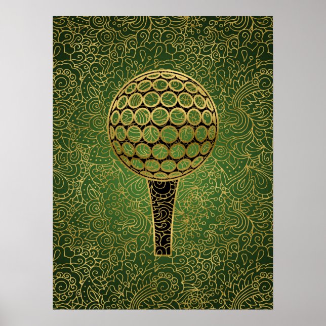 Filigree Sports Art för Golf Guld Grönt Poster (Framsidan)