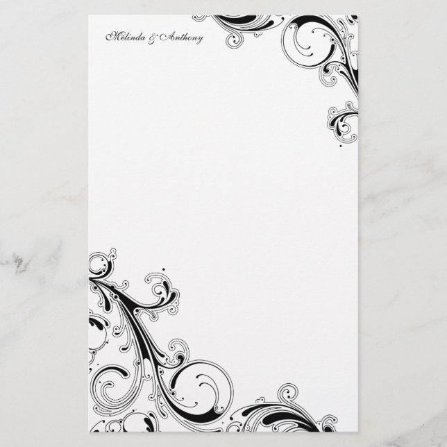 Filigree Swirl Black 5.5 x 8.5-lager Brevpapper (Framsida)