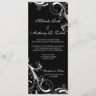 Filigree Swirl Black med vit 4 x 9,25 Bröllop Inbjudningar