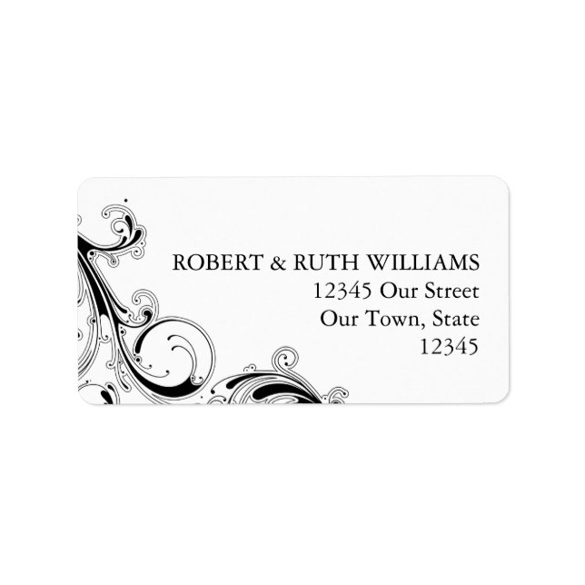 Filigree Swirl Black w/White Address Label Adressetikett (Framsidan)