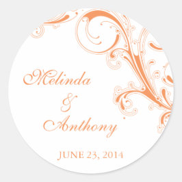 Filigree Swirl Orange Bride Groom Runt Klistermärke