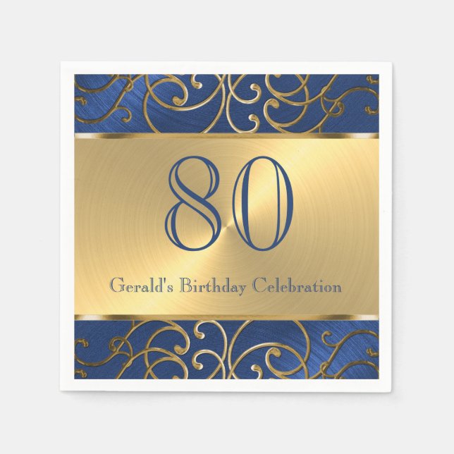 Filigree Swirls, Navy Blue och Guld Pappersservett (Framsidan)