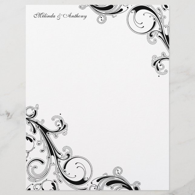 Filigree Swirls White med svart 8,5 x 11 Papper (Framsida)