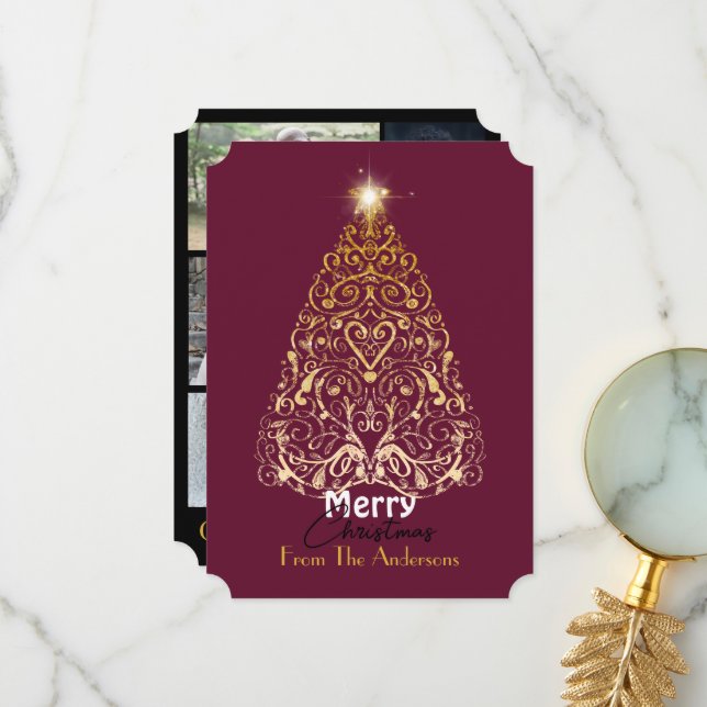 Filigree träd helgdag-kort för god jul guld tack kort (Fram/Back In Situ)
