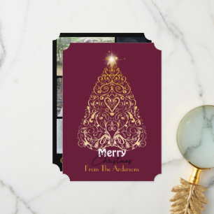 Filigree träd helgdag-kort för god jul guld tack kort