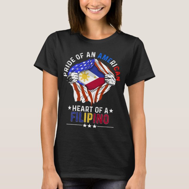 Filipina American Foreign Phillipines Flagga T Shirt (Framsida)