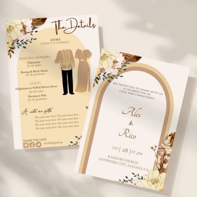 Filipiniana filippinsk bröllopsinbjudan Boho Inbjudningar (Filipiniana Wedding Invitation, Philippines Boho Wedding, Boho FIlipino Wedding Invite)