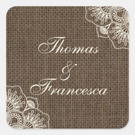 Filipiniana Snöre på Burlap Rustic Bröllop Sticker Fyrkantigt Klistermärke