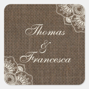 Filipiniana Snöre på Burlap Rustic Bröllop Sticker Fyrkantigt Klistermärke