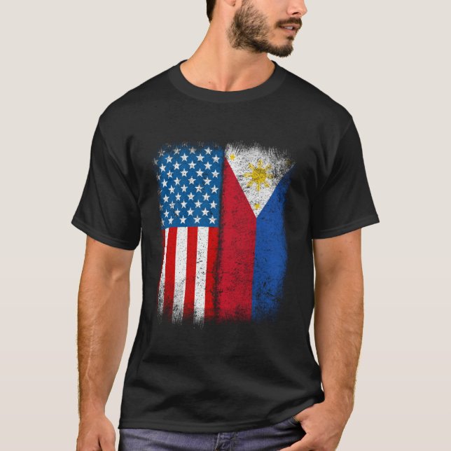 Filipino American Flag Half Philippines Usa Us Pin T Shirt (Framsida)