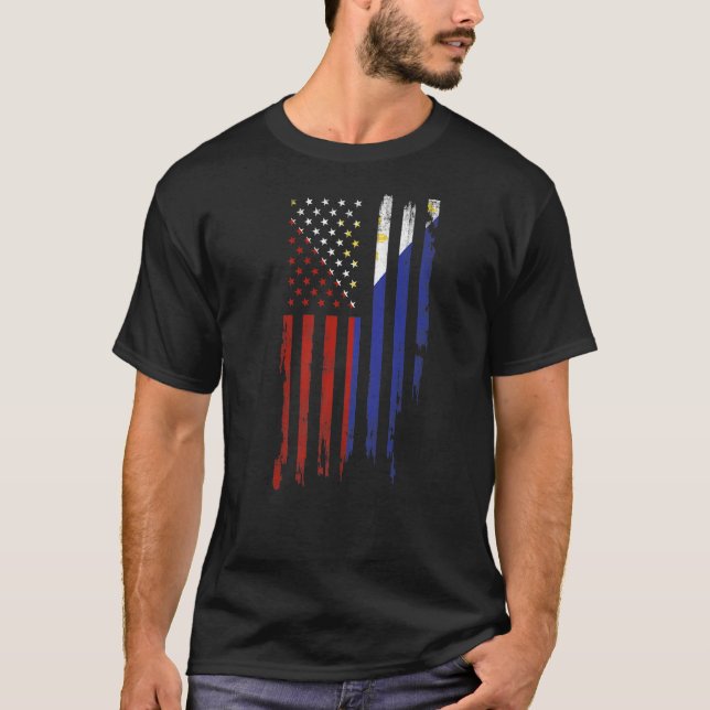 Filipino American Flagga Pride Philipines Distress T Shirt (Framsida)