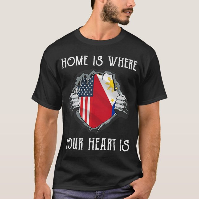 Filipino American Philippines & USA Roots Flagga T Shirt (Framsida)