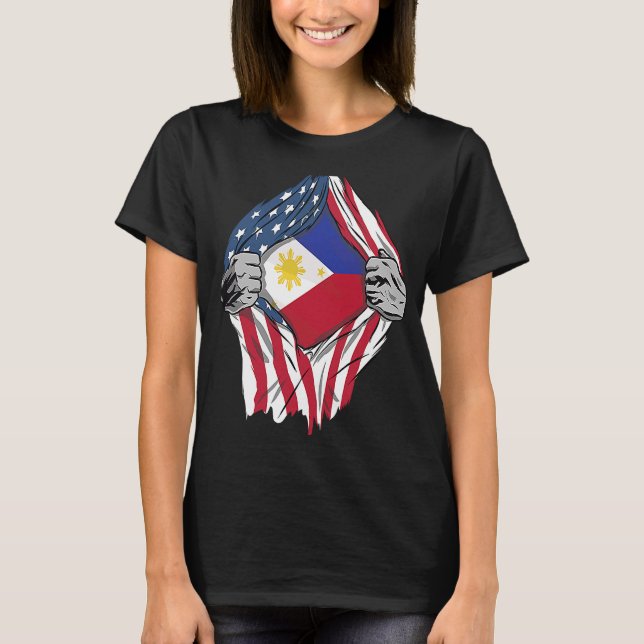 Filipino Blood Inside Me Philippines Flagga T Shirt (Framsida)