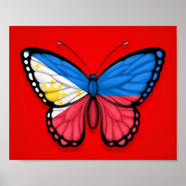 Filipino Butterfly Flagga on Red Poster (Framsidan)