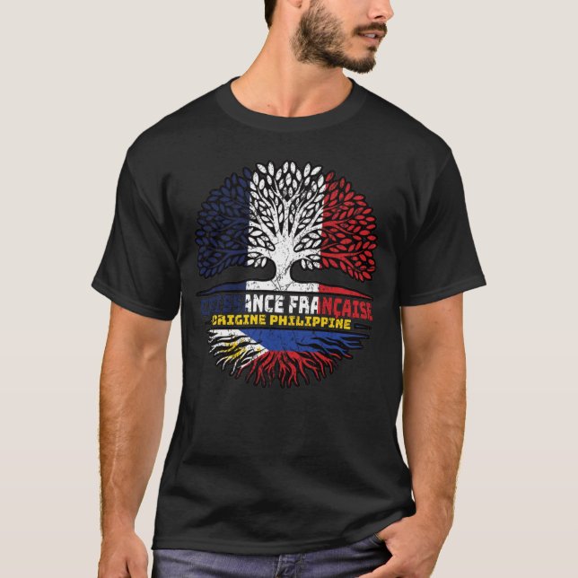 Filipino Filippinerna Fransk Frankrike Träd Roots  T Shirt (Framsida)