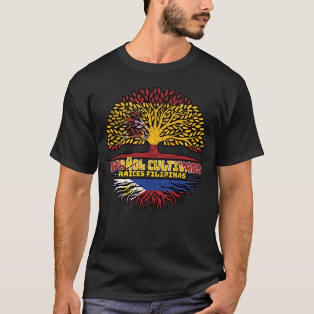Filipino Filippinerna Spanien, Träd Roots Flagga T Shirt (Framsida)