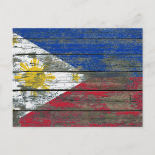 Filipino Flagga on Rough Wood Boards Effect Vykort