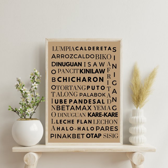 Filipino Food Black & Brown Typography Poster (Skapare uppladdad)