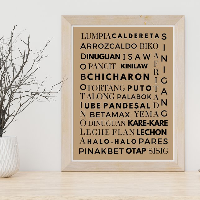 Filipino Food Black & Brown Typography Poster (Skapare uppladdad)
