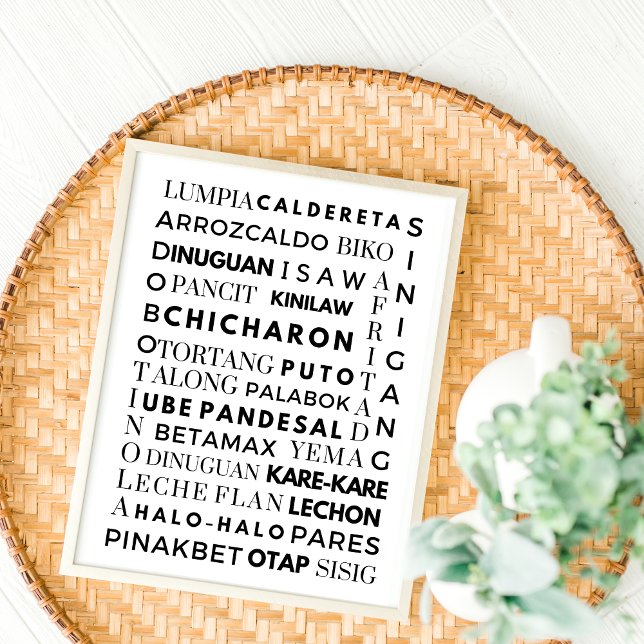 Filipino Food Black & White Typography Poster (Skapare uppladdad)