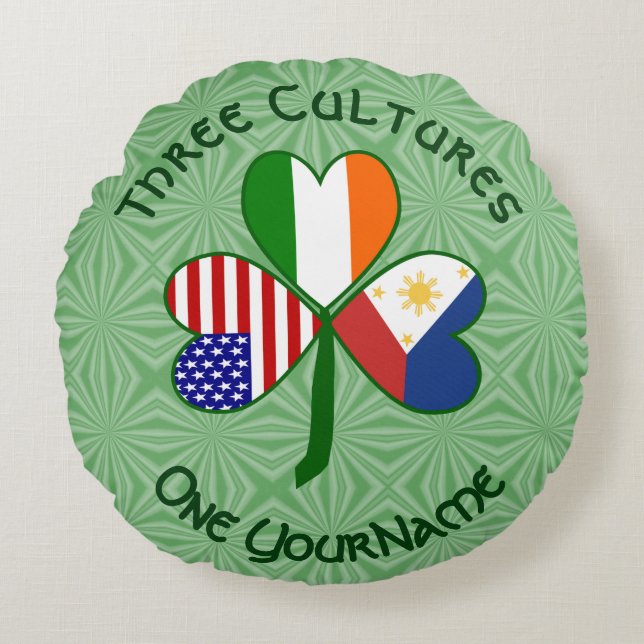 Filipino Irish USA Shamrock Flagga Personlig Rund Kudde (Framsidan)