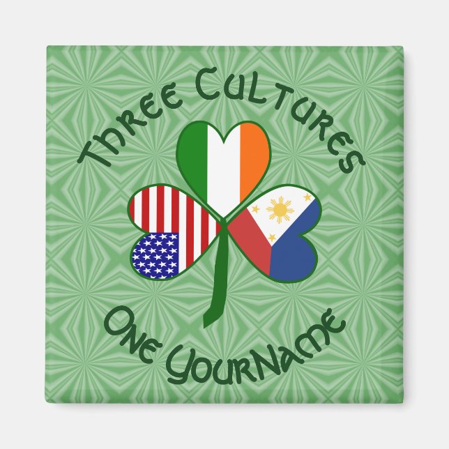 Filipino Irländska Amerikanska flaggor Shamrock Di Magnet (Framsidan)