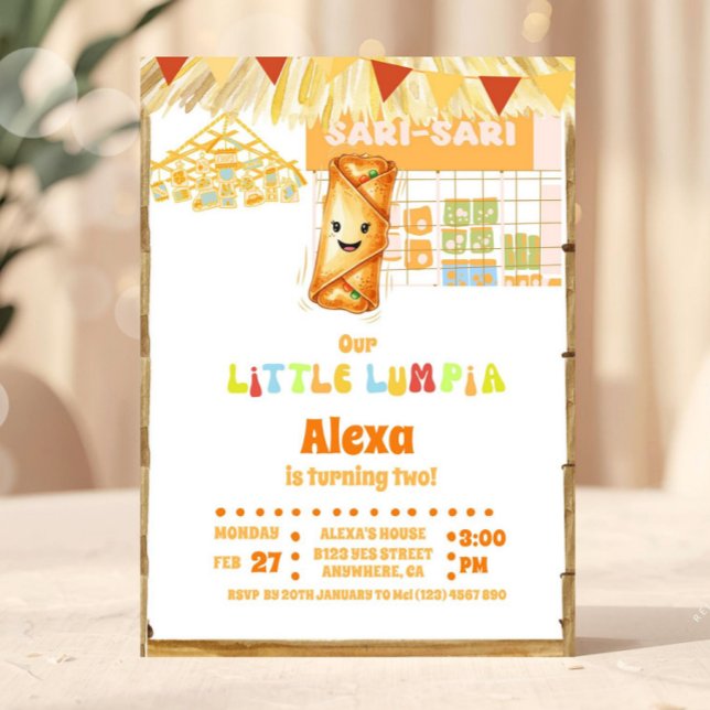 Filipino Little Lumpia Theme Birthday Inbjudningar (Filipino Birthday Invitation, Little Lumpia, Lumpia Theme Birthday, Lumpia Birthday Invite)