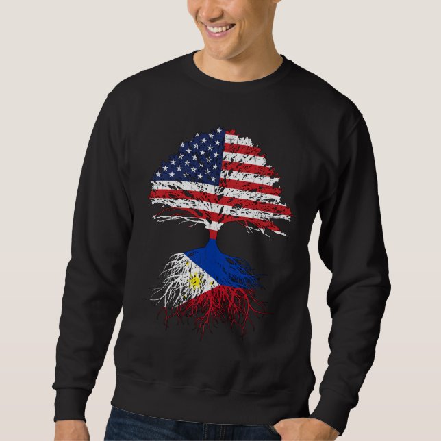 Filipino Roots American Grown Philippines Flagga G Lång Ärmad Tröja (Framsida)