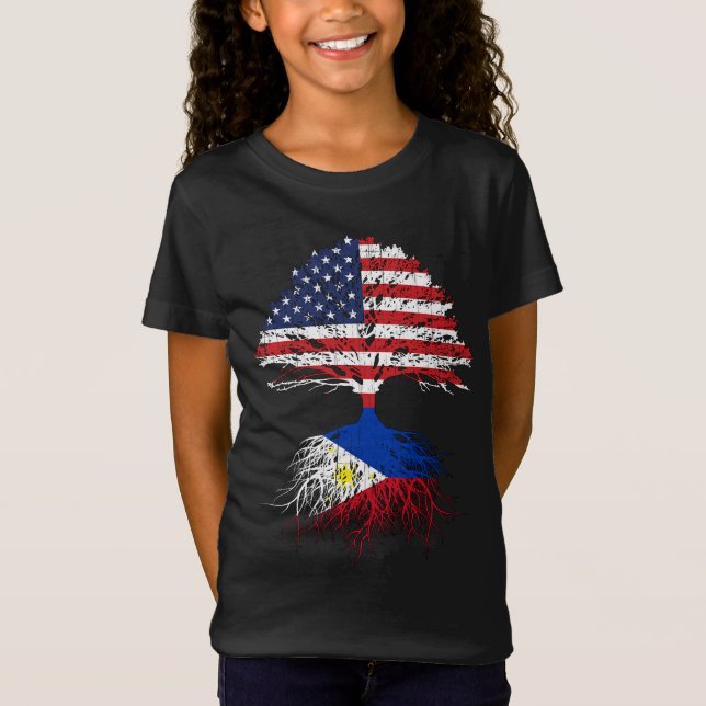 Filipino Roots American Grown Philippines Flagga G T Shirt (Framsida)
