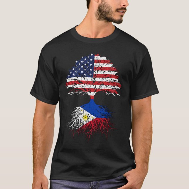 Filipino Roots American Grown Philippines Flagga H T Shirt (Framsida)
