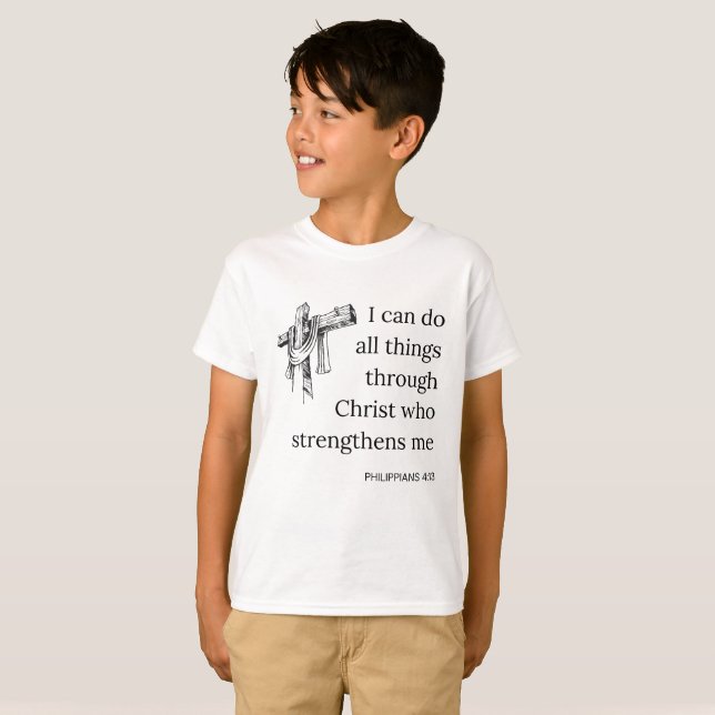 Filipper 4:13 Bible Scripture KJV Quote Boy's T Shirt (Hel framsida)