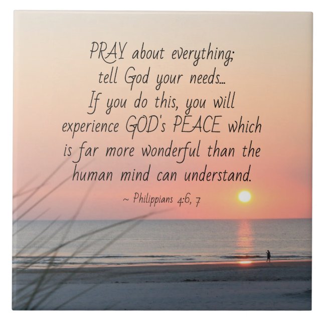 Filipper 4:6 Pray Om allt havssolnedgång Kakelplatta (Framsidan)