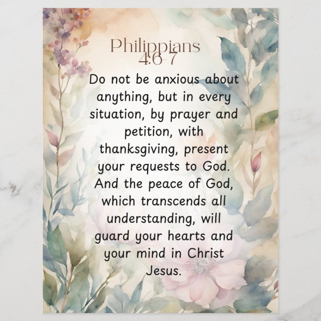 Filipperbrevet 4:6-7 Kristet bibelvers Vattenfärg Reklamblad (Framsidan)