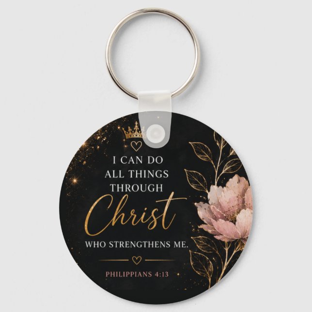 Filipperna 4:13 Blommig kristen Nyckelring (Framsida)