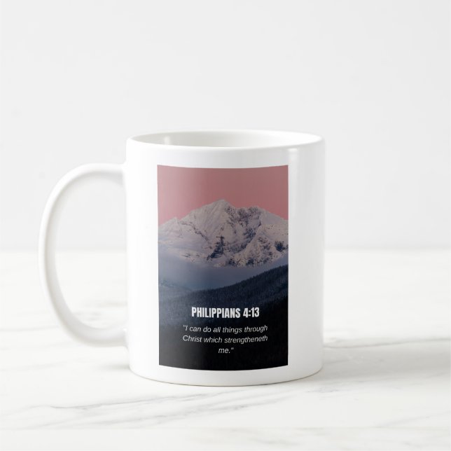 Filipperna 4:13 KJV Bibelvers Berg & Skog Kaffemugg (Vänster)