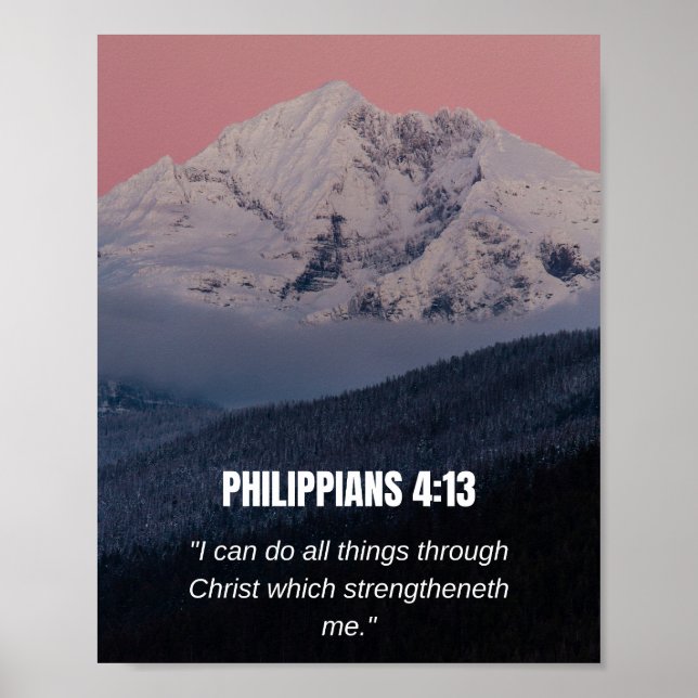 Filipperna 4:13 KJV Bibelvers Berg & Skog Poster (Framsidan)
