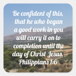 Filippinerna 1:6 Anpassningsbar Bible Verse Countr Fyrkantigt Klistermärke