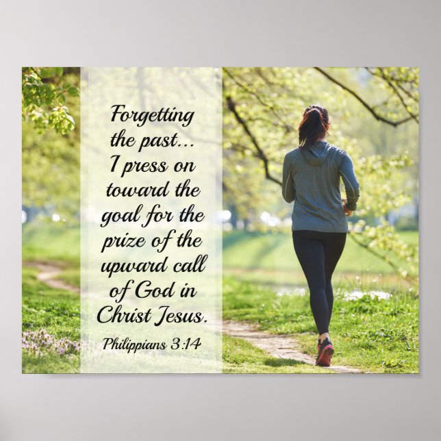Filippinerna 3:14 Bible Verse, Girl Running Poster (Framsidan)