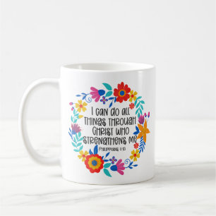 Filippinerna 4:13 Bible Scripture Folk Art Blommig Kaffemugg