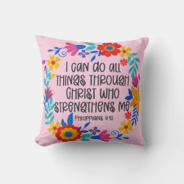 Filippinerna 4:13 Bible Scripture Folk Art Blommig Kudde