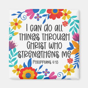 Filippinerna 4:13 Bible Scripture Folk Art Blommig Magnet