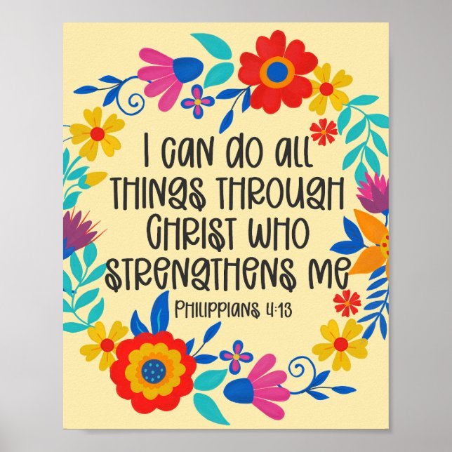 Filippinerna 4:13 Bible Scripture Folk Art Blommig Poster (Framsidan)