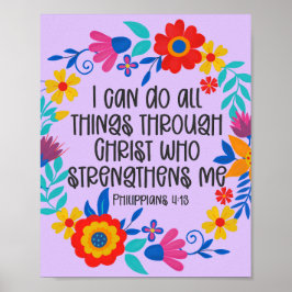 Filippinerna 4:13 Bible Scripture Folk Art Blommig Poster
