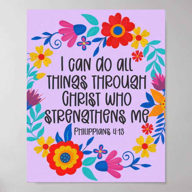 Filippinerna 4:13 Bible Scripture Folk Art Blommig Poster (Framsidan)