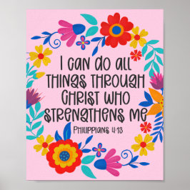 Filippinerna 4:13 Bible Scripture Folk Art Blommig Poster