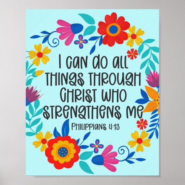 Filippinerna 4:13 Bible Scripture Folk Art Blommig Poster (Framsidan)