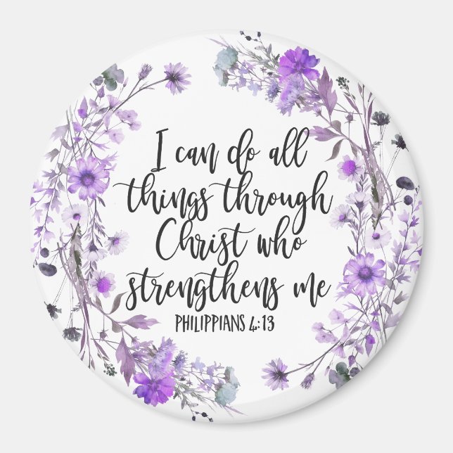 Filippinerna 4:13 Bible Scripture Lila Lavender Magnet (Framsidan)