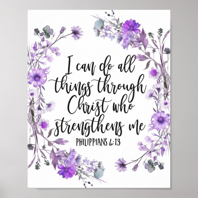 Filippinerna 4:13 Bible Scripture Lila Lavender Poster (Framsidan)