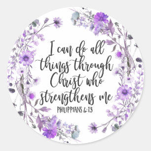 Filippinerna 4:13 Bible Scripture Lila Lavender Runt Klistermärke